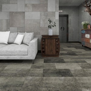 Industrial style concrete tile effect click locking vinyl flooring