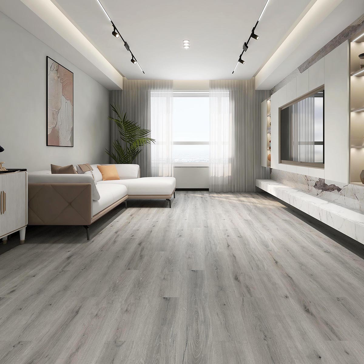 Factory Promotional Spc Hybrid Flooring -
 Light Grey Vinyl Click Flooring – TopJoy